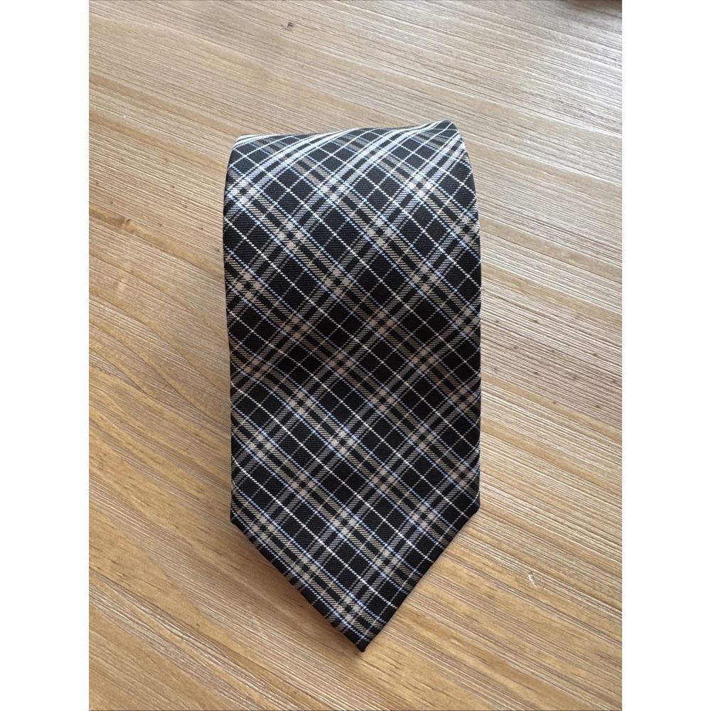 CHAPS Men 100% Silk Abstract Stripes Necktie 57” X 3.75” Black/White/Gold/Brown